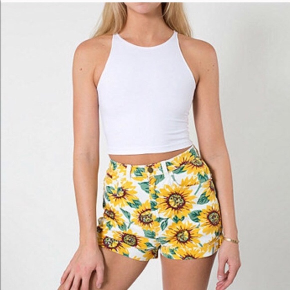 American Apparel High Waist Denim Sunflower Shorts